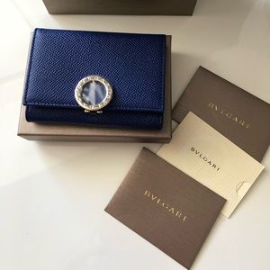 Bvlgari business card holder, calf leather in blue